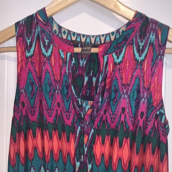 Charlie Jade Fuchsia Teal Aztec Draped Front Sleeveless Pullover Dress size XS - Picture 3 of 10